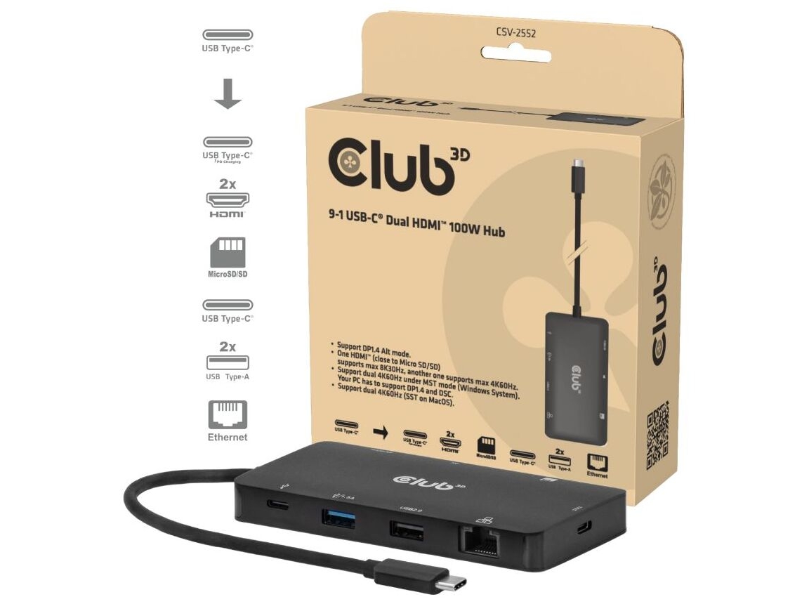 Club 3D - docking station - USB-C - HDMI - 1GbE