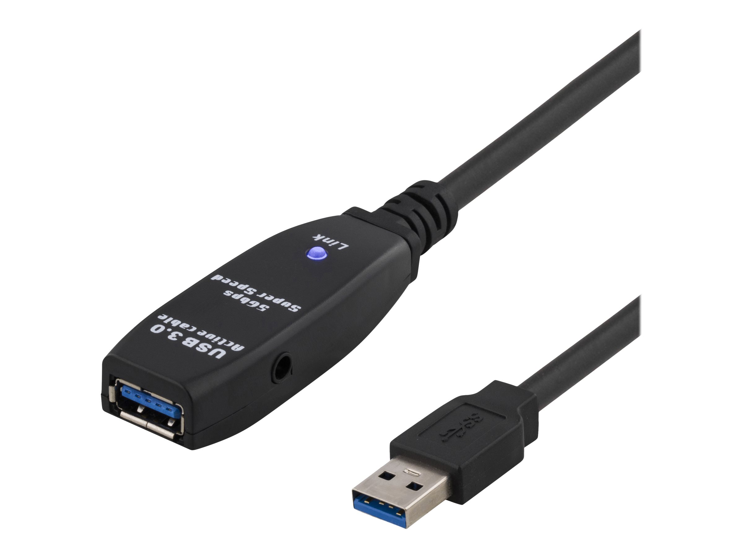 DELTACO PRIME aktiv USB 3.0-forlængerkabel, Type A han-hun,3m,sort