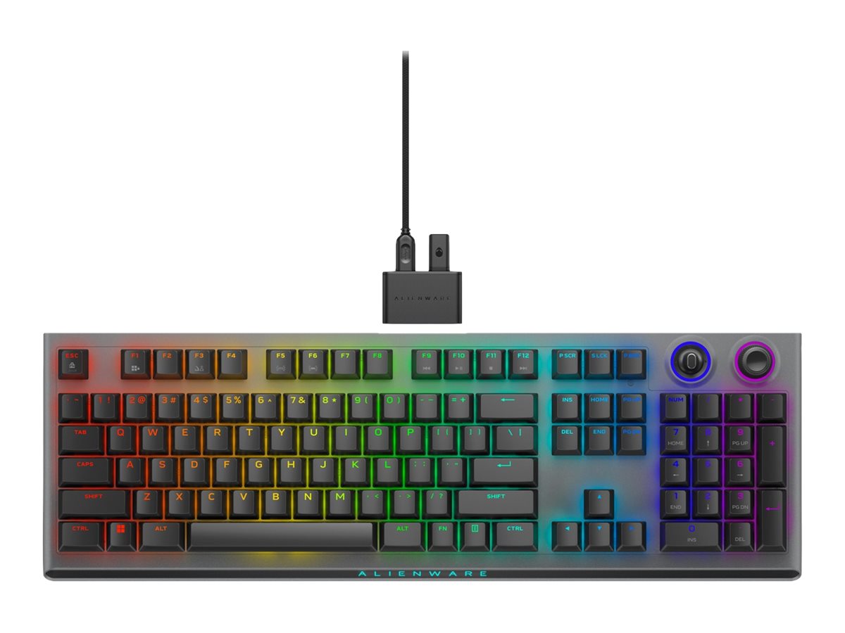 Alienware Tri-Mode AW920K Tastatur Mekanisk AlienFX per-nøgle RGB/16,8 millioner farver Trådløs Kablet Amk. engelsk