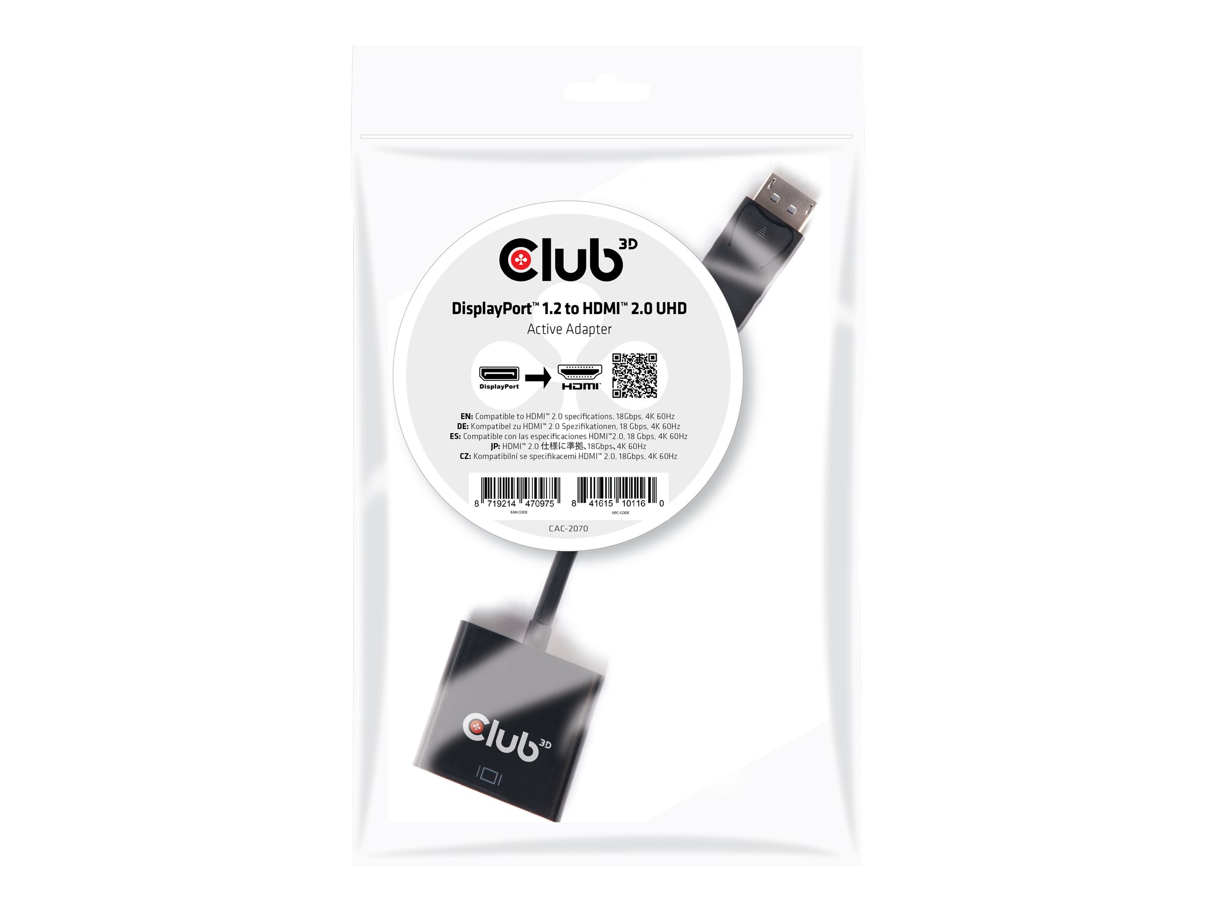 Club 3D - Videoadapter - DisplayPort han til HDMI hun - 20.3 cm - 4K support