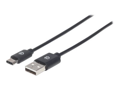 Manhattan USB-C to USB-A Cable, 1m, Male to Male, Black, 480 Mbps (USB 2.0), Hi-Speed USB, Lifetime Warranty, Polybag USB Type-C kabel 1m Sort