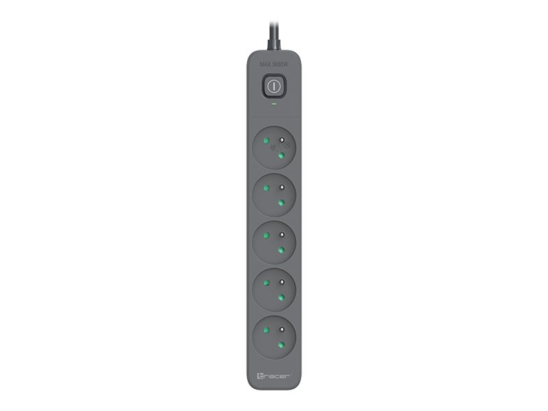 Tracer PowerLine + Stikdåse 5-stik 16A Sort 3m