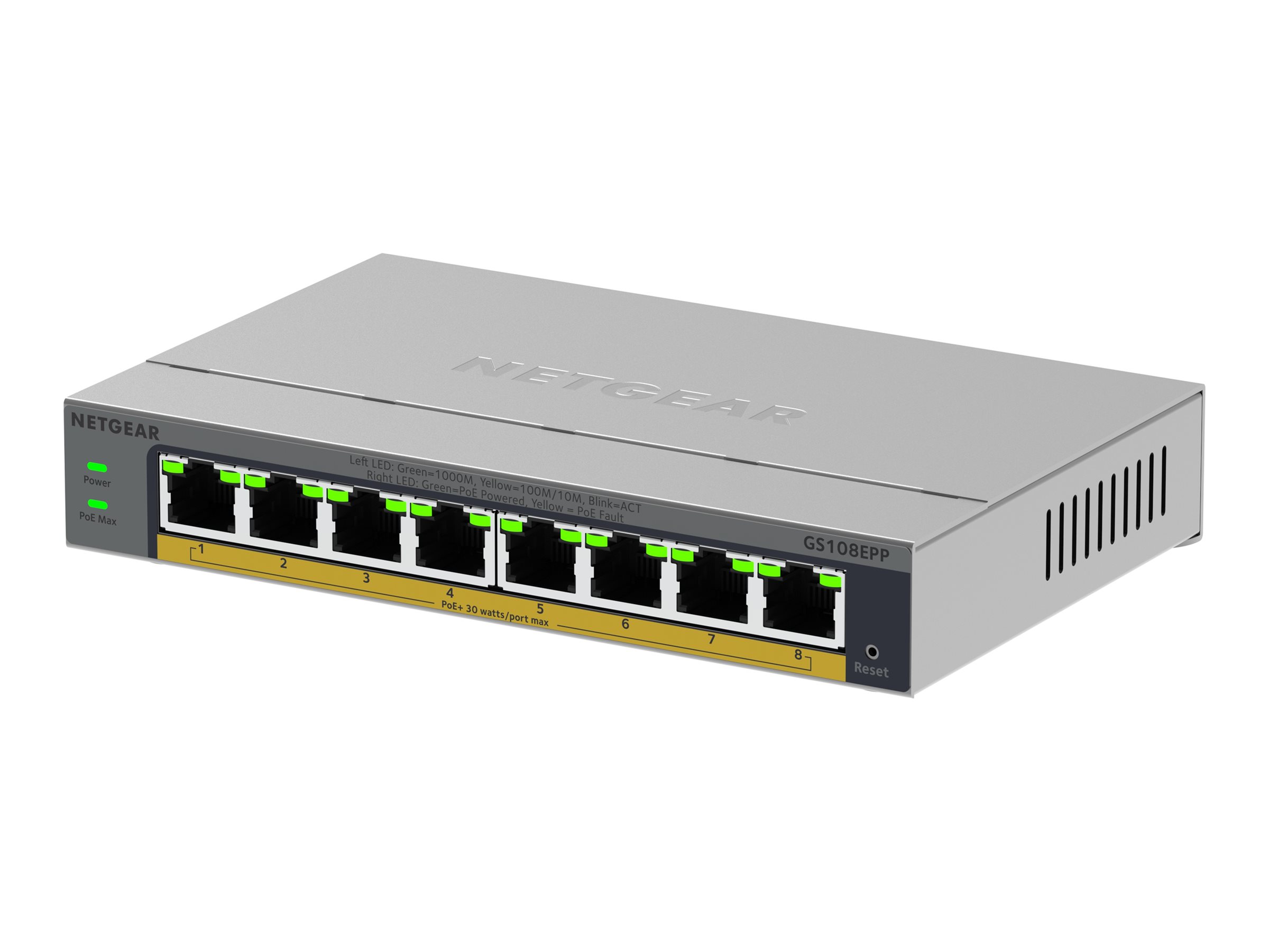 Netgear GS108EPP 8-Port Gigabit Ethernet Easy Smart High-Power PoE+ Switch (123W)