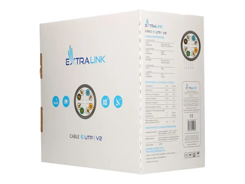 Extralink V2 CAT 6 Ikke afskærmet parsnoet (UTP) 305m Bulkkabel Grey