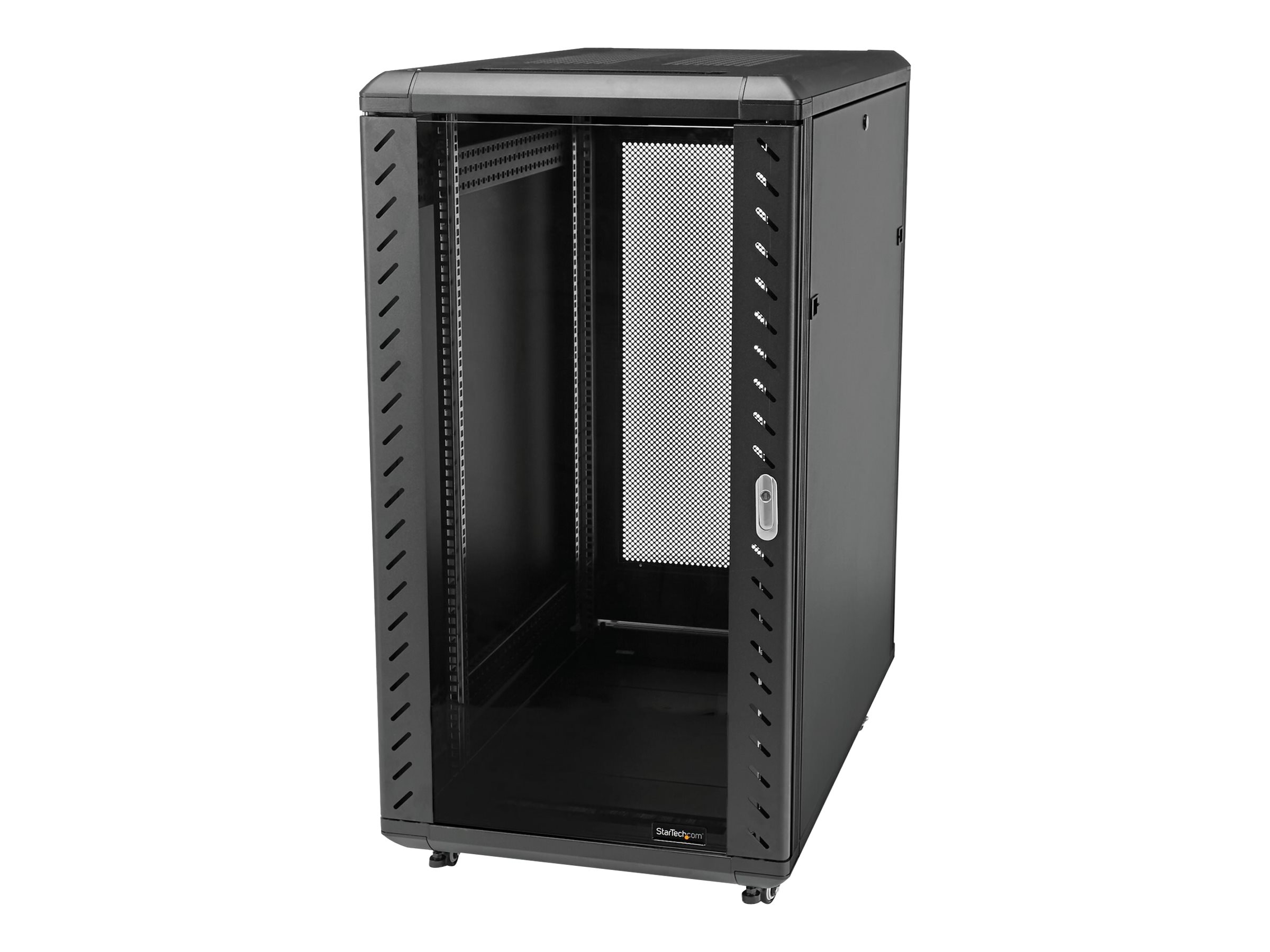 StarTech.com 18U 19" Server Rack Cabinet - 4 Post Adjustable Depth (6-32") Locking Knock Down Enclosure - Mobile w/Glass Door & Casters Rack Sort billede