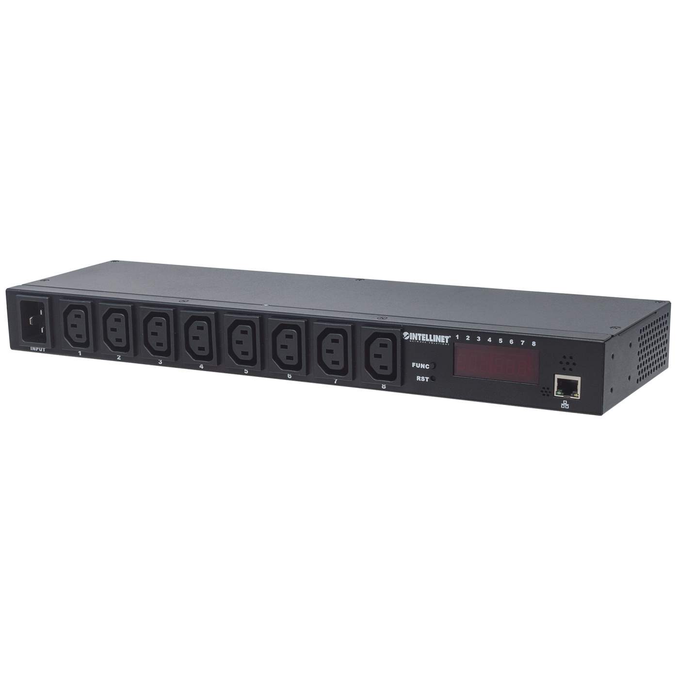 Intellinet 19" Intelligent PDU, 19" Rackmountable C13 Intelligent Power Distribution Unit; Monitors Power, Temperature and Humidity (Euro 2-pin plug)