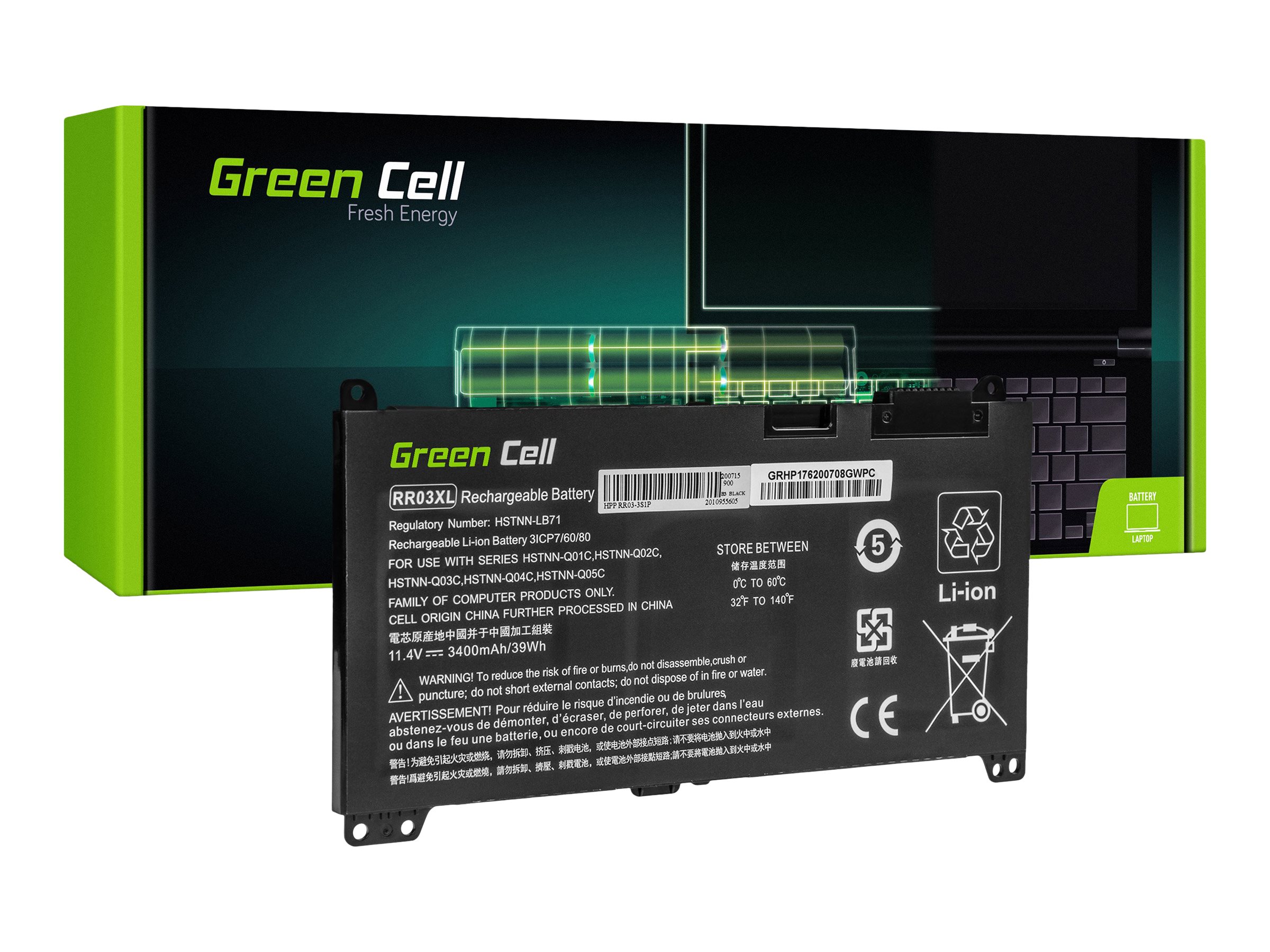 Green Cell Batteri til bærbar computer Litium-polymer 3400mAh