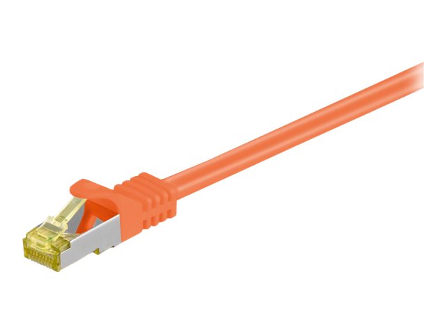 Goobay RJ45 netværkskabel S/FTP (PiMF), 500 MHz, med CAT 7 råkabel, orange, 0,5 m LSZH halogenfri kabelkappe, kobber, RJ45-hanstik (CAT 6A)