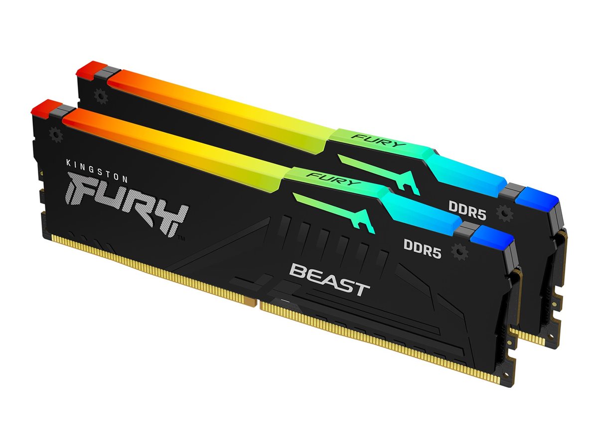 Kingston FURY Beast RGB DDR5-6000 - 64GB - CL30 - Dual Channel (2 pcs) - AMD EXPO & Intel XMP - Sort med RGB