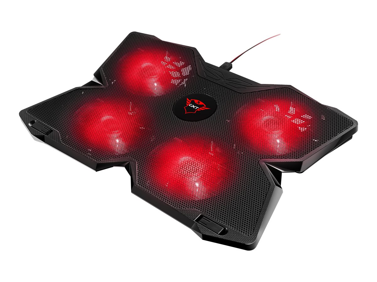 Trust GXT 278 PC Laptop Cooler med sejt LED lys. 4 blæsere og højdejustering. Rød.