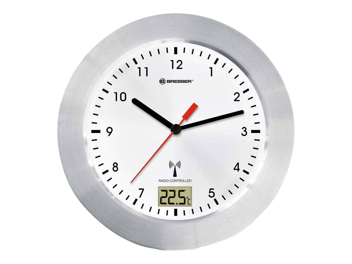 Bresser MyTime - Ur - kvarts - vægmonterbar - 17 cm - hvid - ramme: sølv