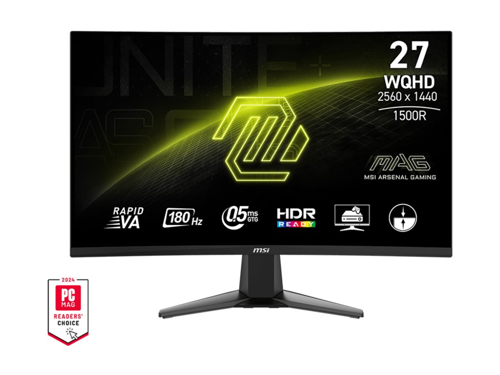MSI MAG 27CQ6F - LCD-skærm - gaming - kurvet - 27 - 2560 x 1440 WQHD @ 180 Hz - Rapid VA - 300 cd/m² - 5000:1 - 0.5 ms - 2xHDMI, DisplayPort - hovedtelefon