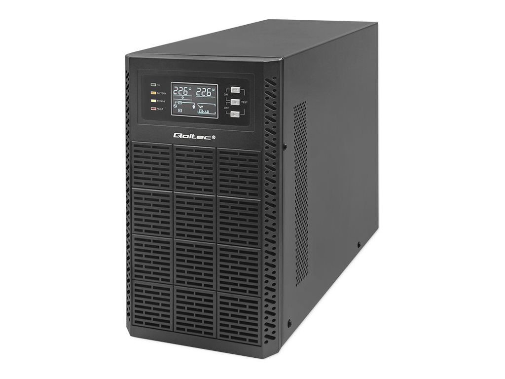 UPS strømforsyning online – Qoltec 3 kVA / 3.000 W, power factor 1,0, LCD, EPO, USB