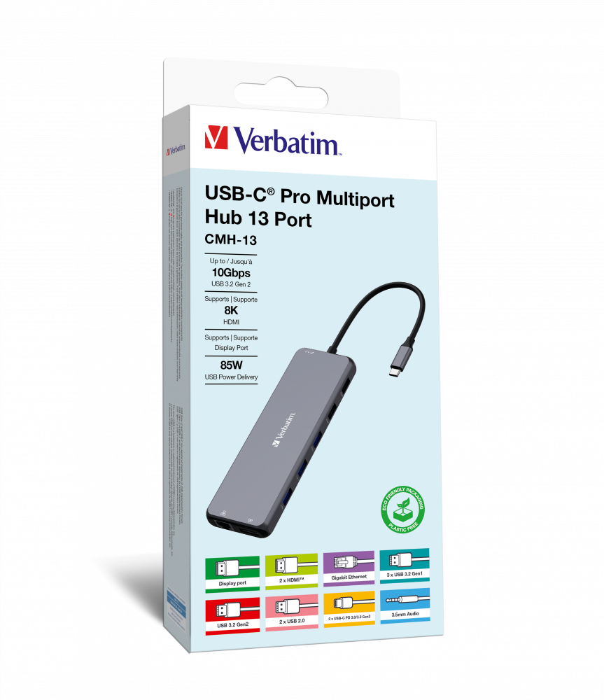 USB-C dockingstation 13 porte - Verbatim CMH-13, sølv