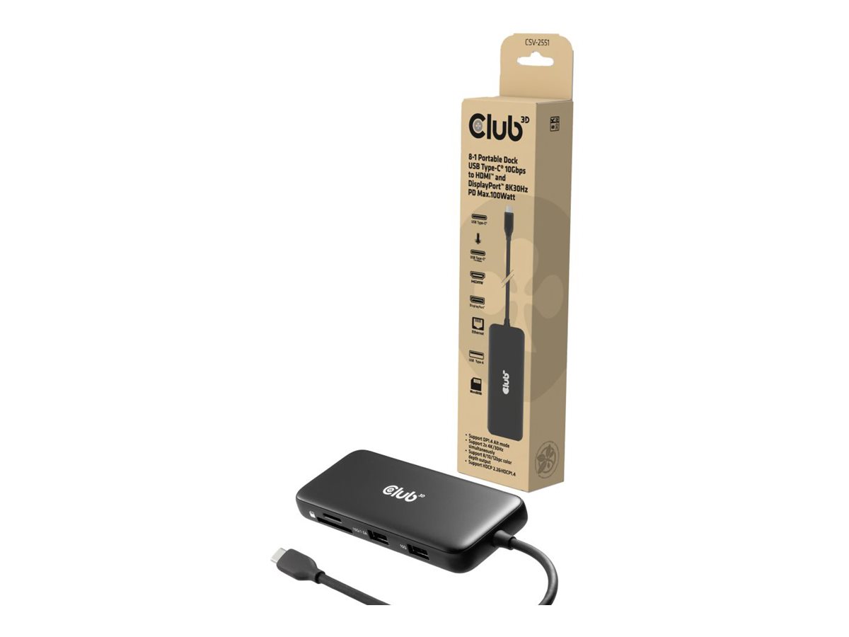 Club 3D 8-in-1 - Dockingstation - for desktop, laptop - USB-C - HDMI, DP - 1GbE