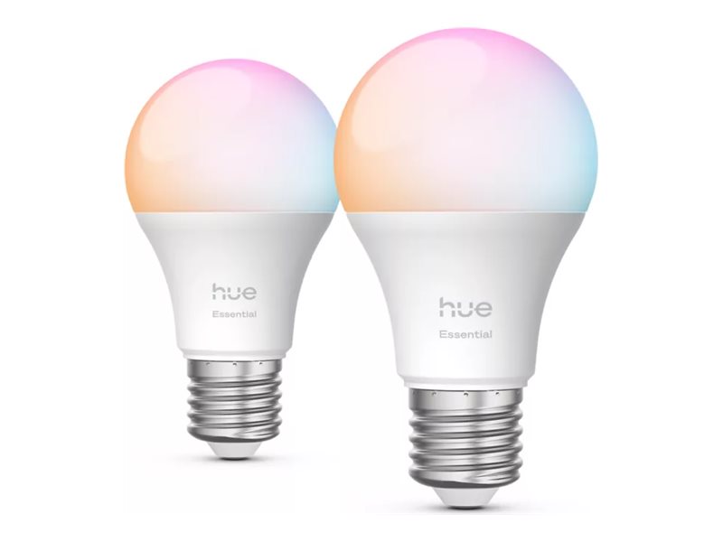 Philips Hue White and Color Ambiance Essential - LED-lyspære - form: A60 - E27 - 8 W (tilsvarende 60 W) - klasse F - varmt til køligt hvidt lys - 2200-6500 K (pakke med 2)