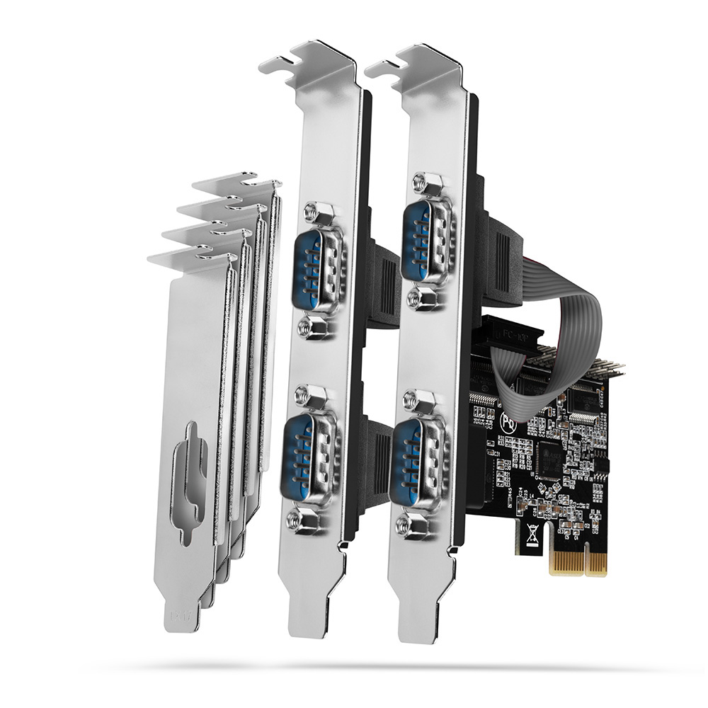 Axagon PCEA-PSN PCIe-Adapter mit 4x Seriell-Ports - ASIX AX99100 Chipsatz, PCIe, RS-232, Hanstik, Fuld højde/ lav profil, PCIe 2.0, RS-232