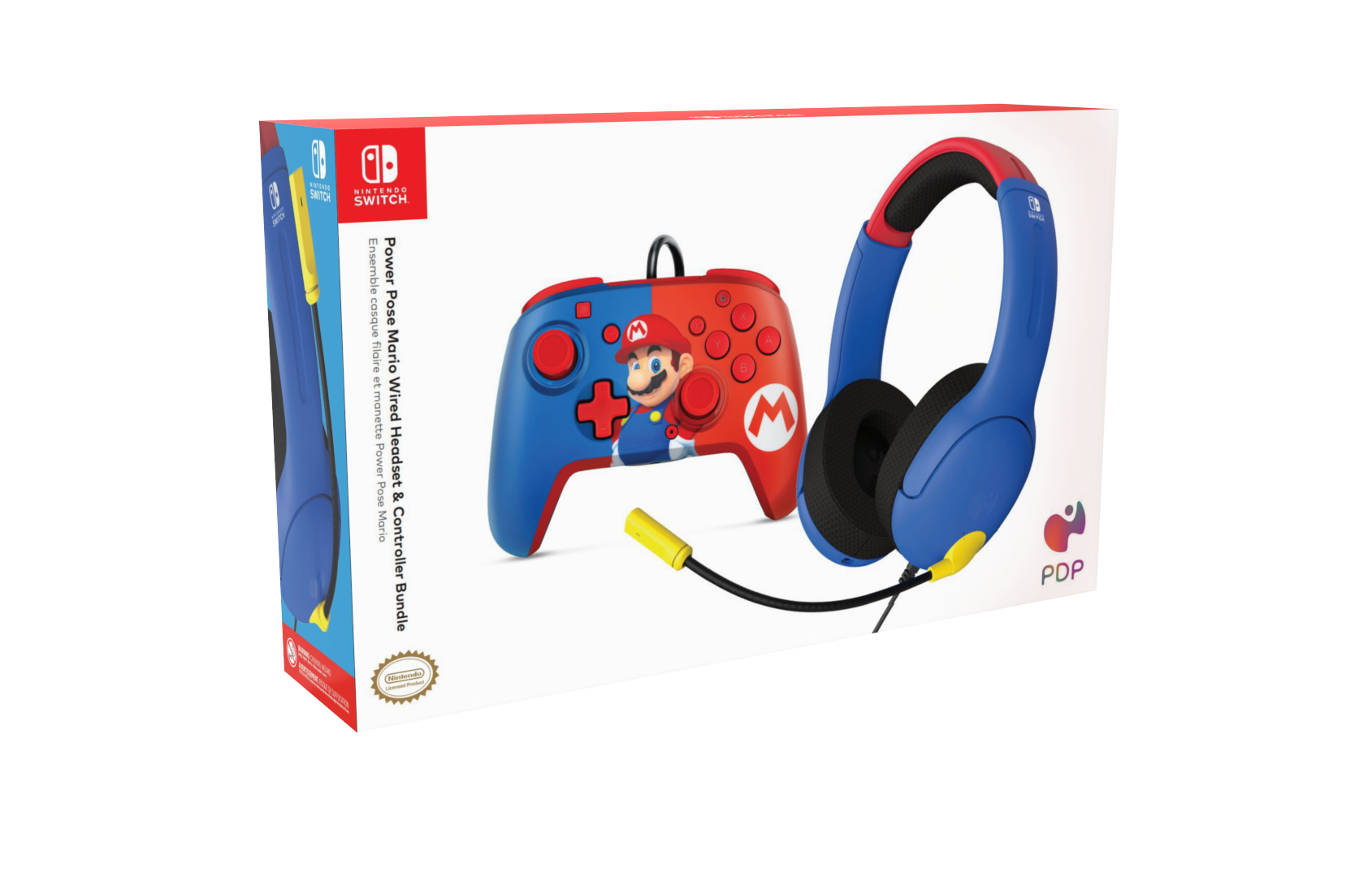 PDP Power Pose Mario Wired Headset & Controller Bundle - Wired Controller - Nintendo Switch