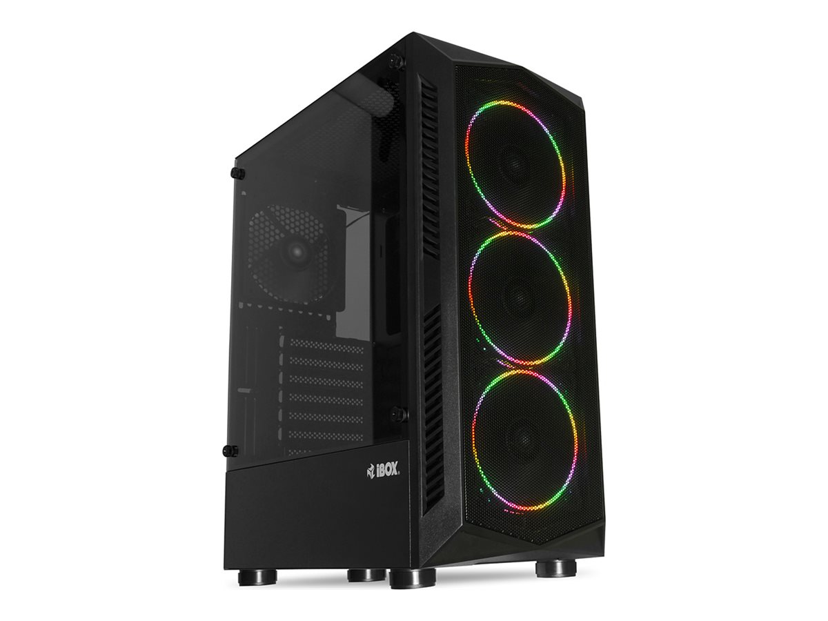 PC kabinet iBox LUPUS 27 Midi Tower ATX – sort, hærdet glas, RGB