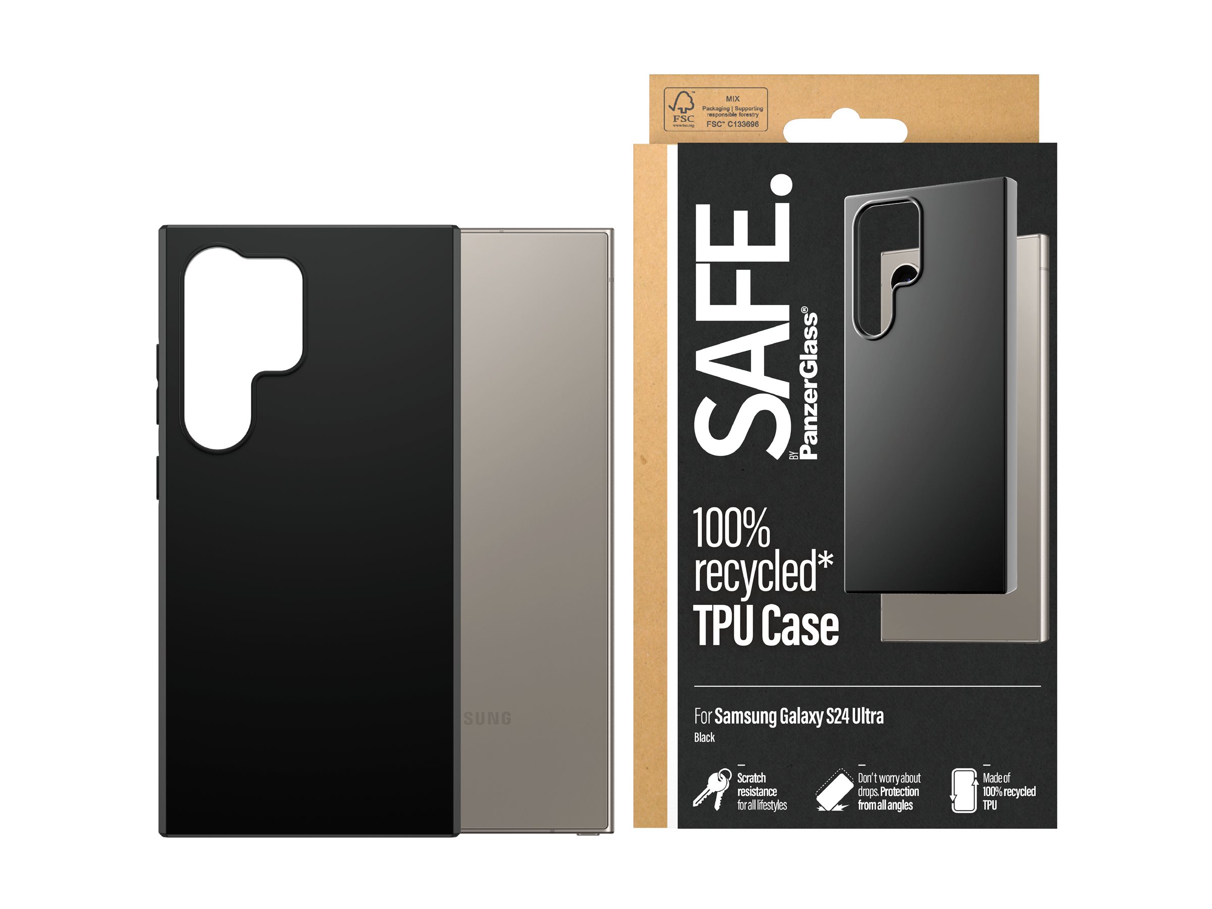 PanzerGlass SAFE. by TPU Case Samsung Galaxy S24 Ultra | Black Beskyttelsescover Sort Samsung Galaxy S24 Ultra