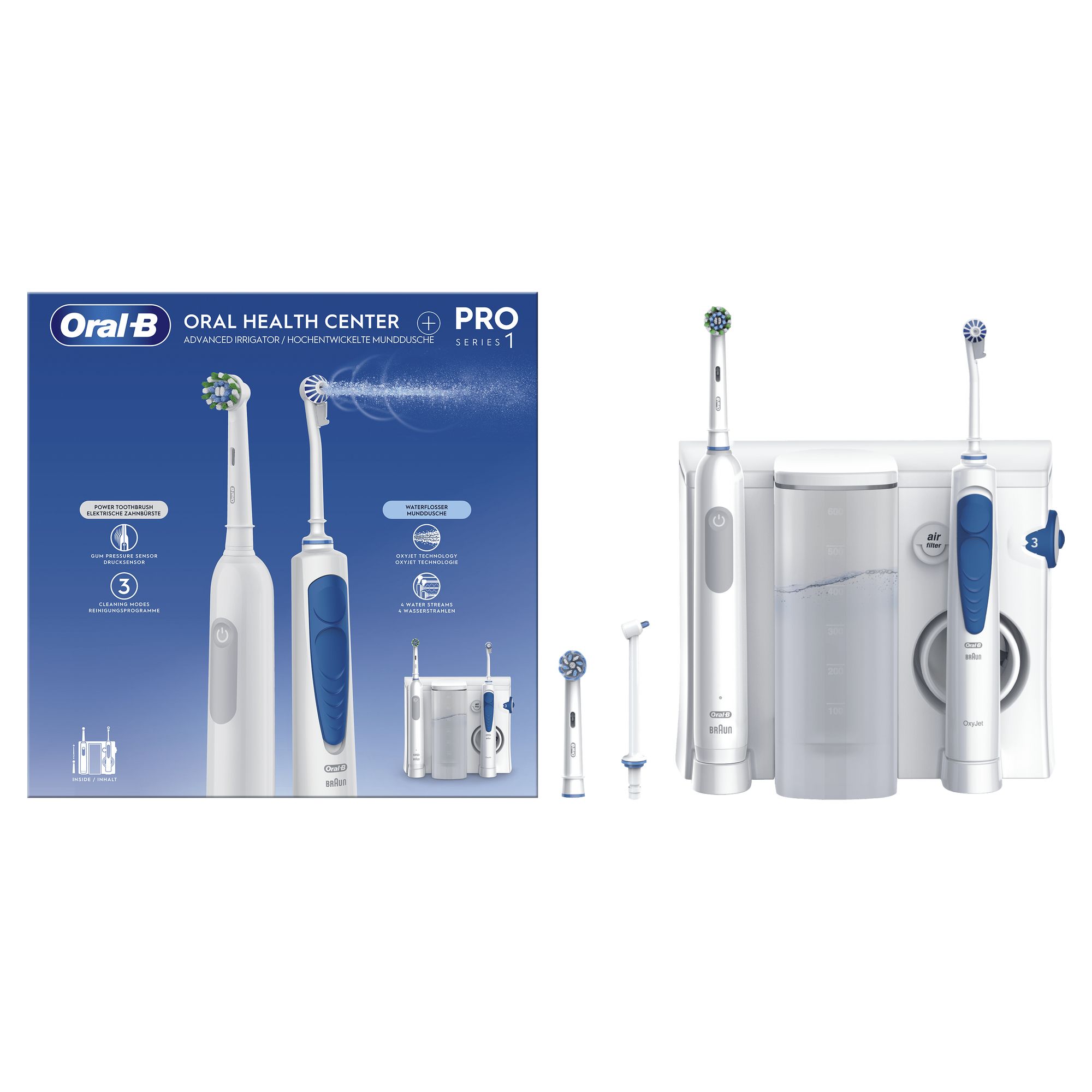 Oral-B Idropulsore Health Center, Voksen, Roterende, pulserende tandbørste, Blå, Hvid, 2 min, 30 sec, Hvid, Rund