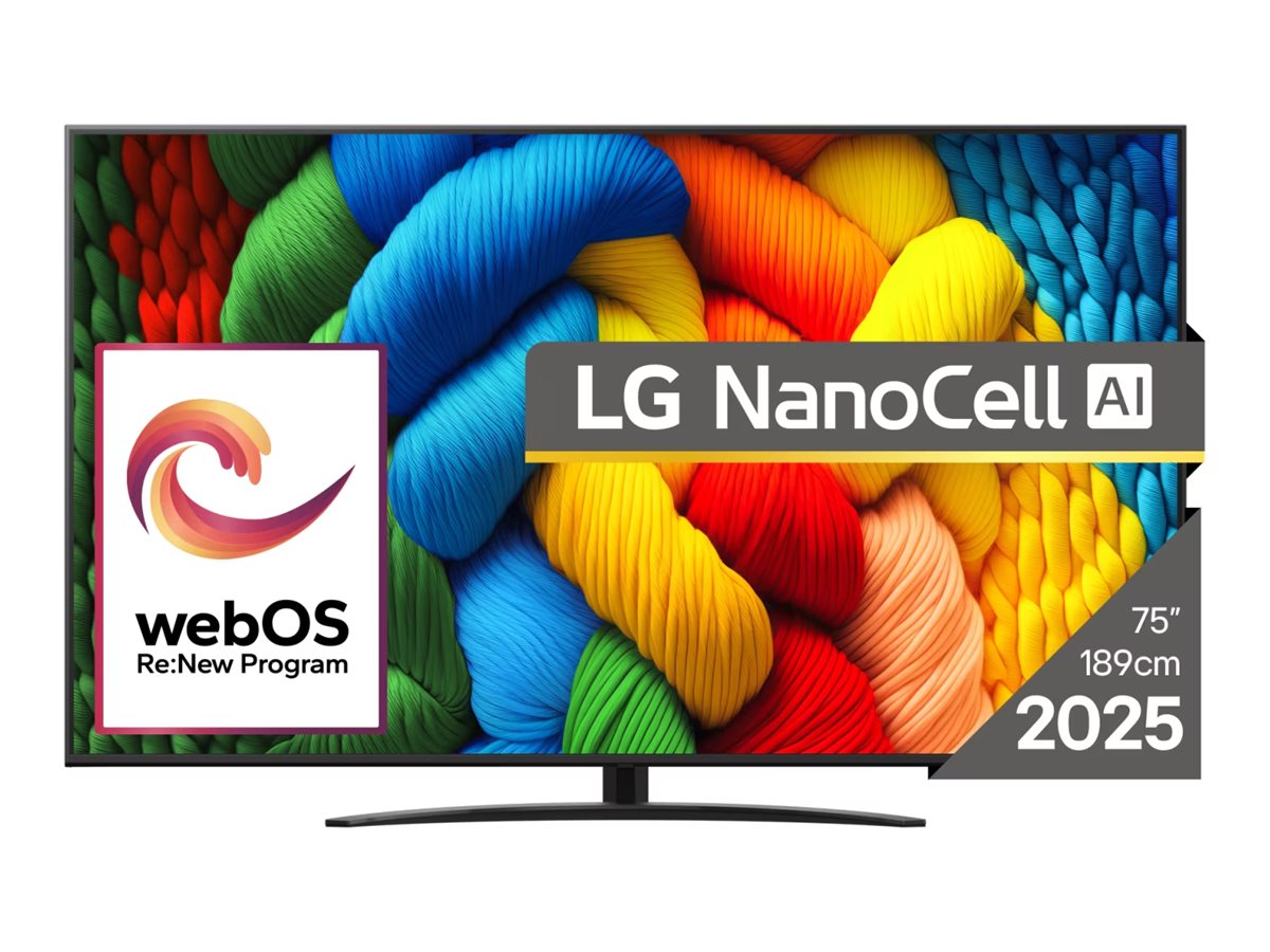 LG 75NANO81A3A - 75 Diagonal klasse Nano81 Series LED-bagbelyst LCD TV - Smart TV - webOS - 4K UHD (2160p) 3840 x 2160 - HDR - Direct LED, Nano Cell AI Display