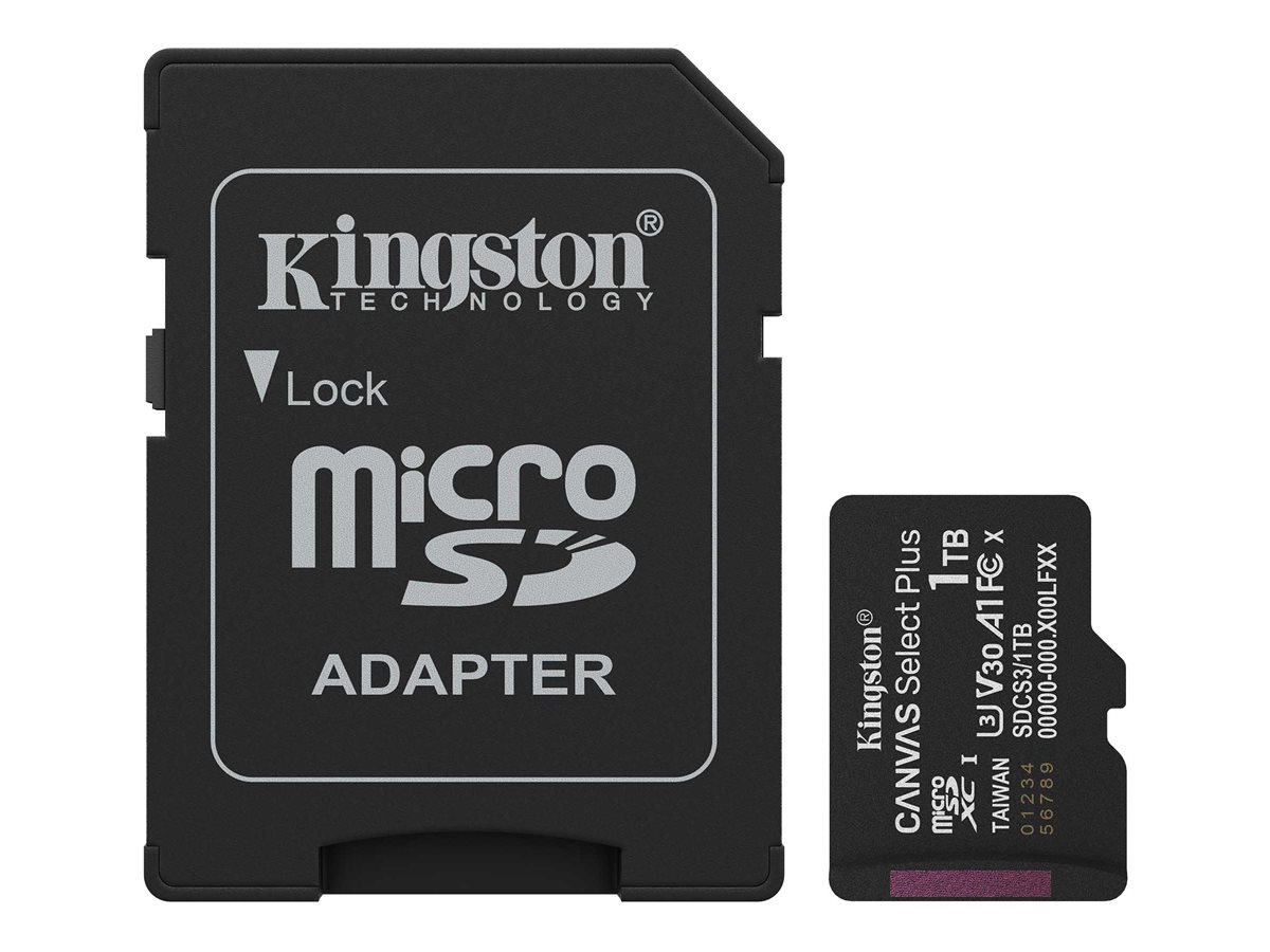 Kingston Canvas Select Plus - Flashhukommelseskort (SD adapter inkluderet) - 1 TB - A1 / Video Class V30 / UHS-I U3 / Class10 - microSDXC UHS-I