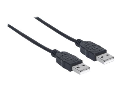 Manhattan USB-A to USB-A Cable, 1m, Male to Male, 480 Mbps (USB 2.0), Hi-Speed USB, Black, Lifetime Warranty, Polybag USB-kabel 1m Sort