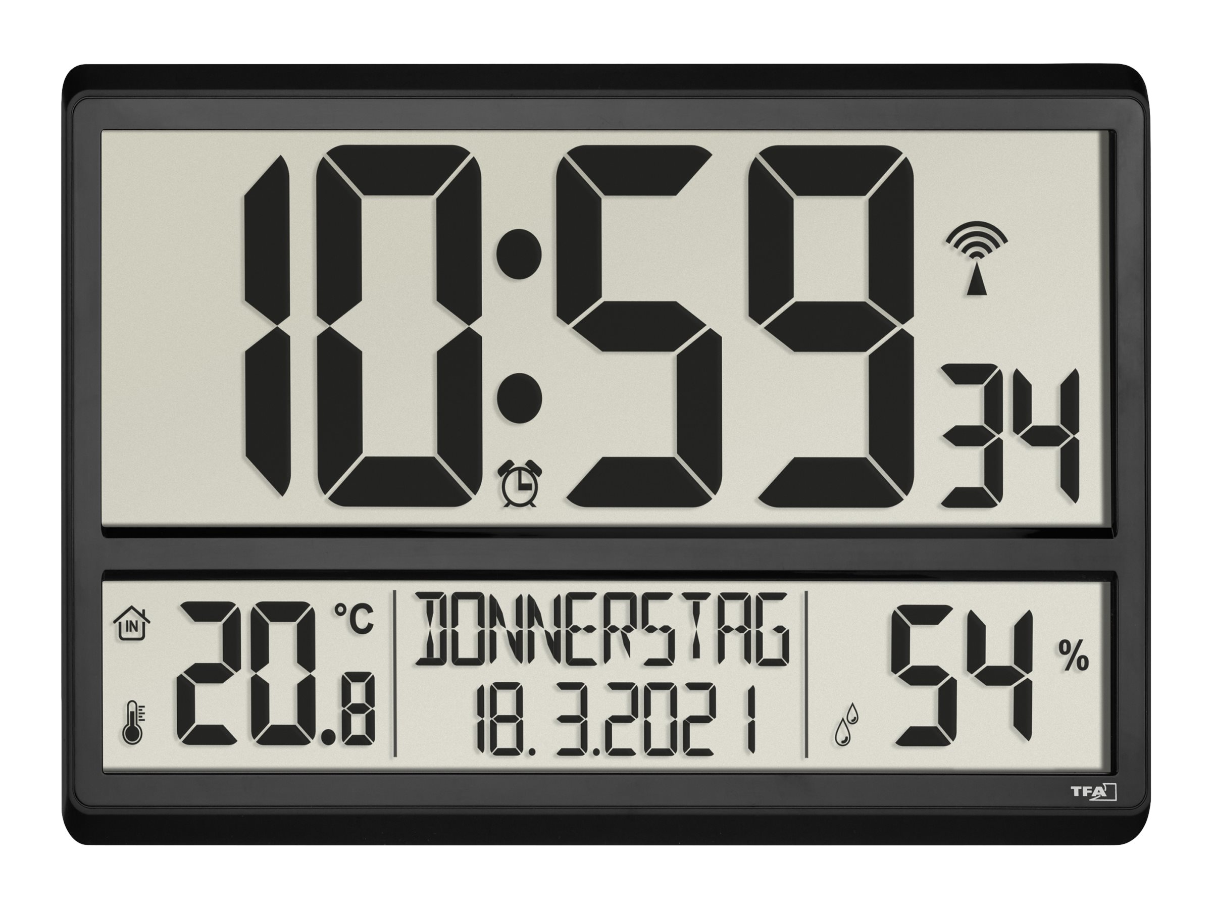 Digital XL radiokontrolleret vægur med rum klima