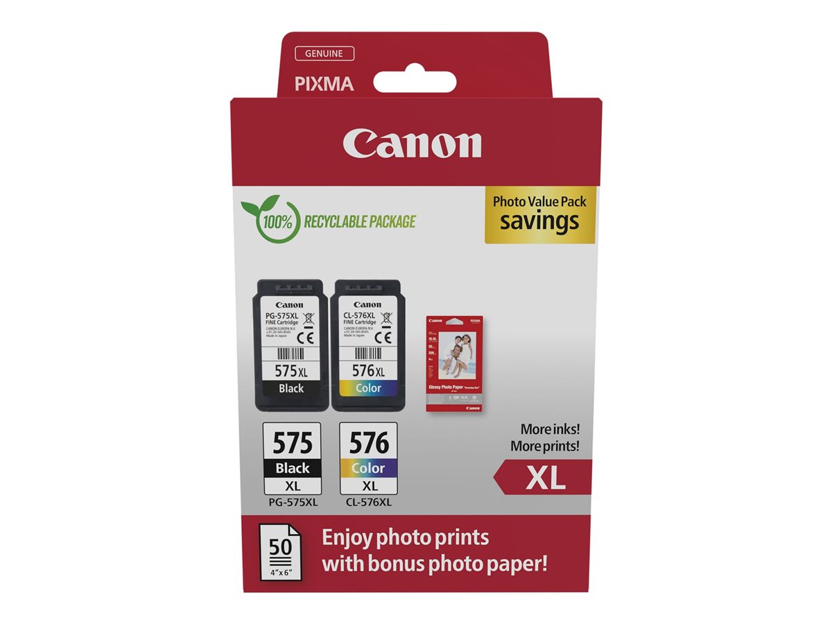 Canon PG-575XL/CL-576XL Photo Paper Value Pack Sort Farve (cyan, magenta, gul) Blækpatron/papirsæt billede