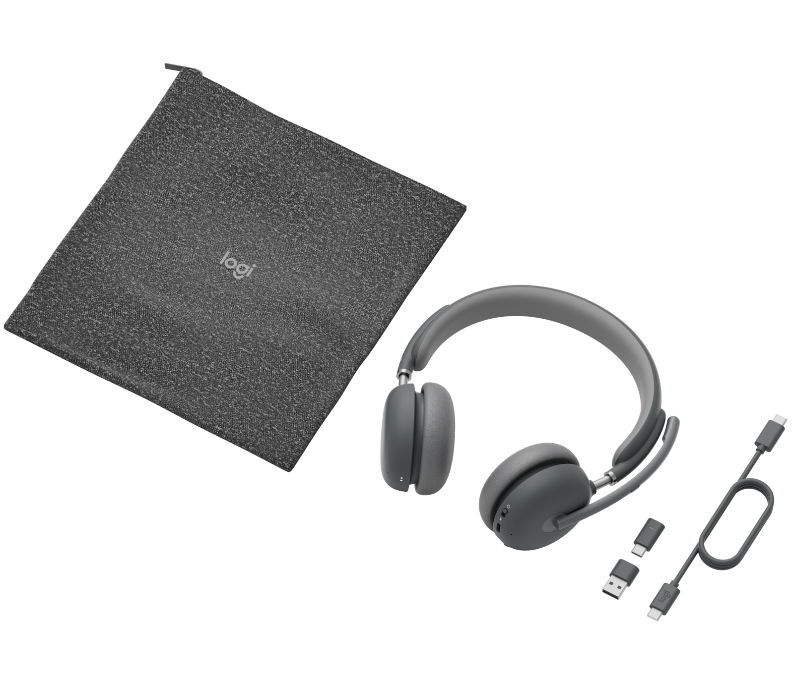Logitech Zone Wireless 2 UC - Headset - på øret - Bluetooth - trådløs - aktiv støjfjerning - USB-C via Bluetooth adapter - grafit - Optimeret til UC
