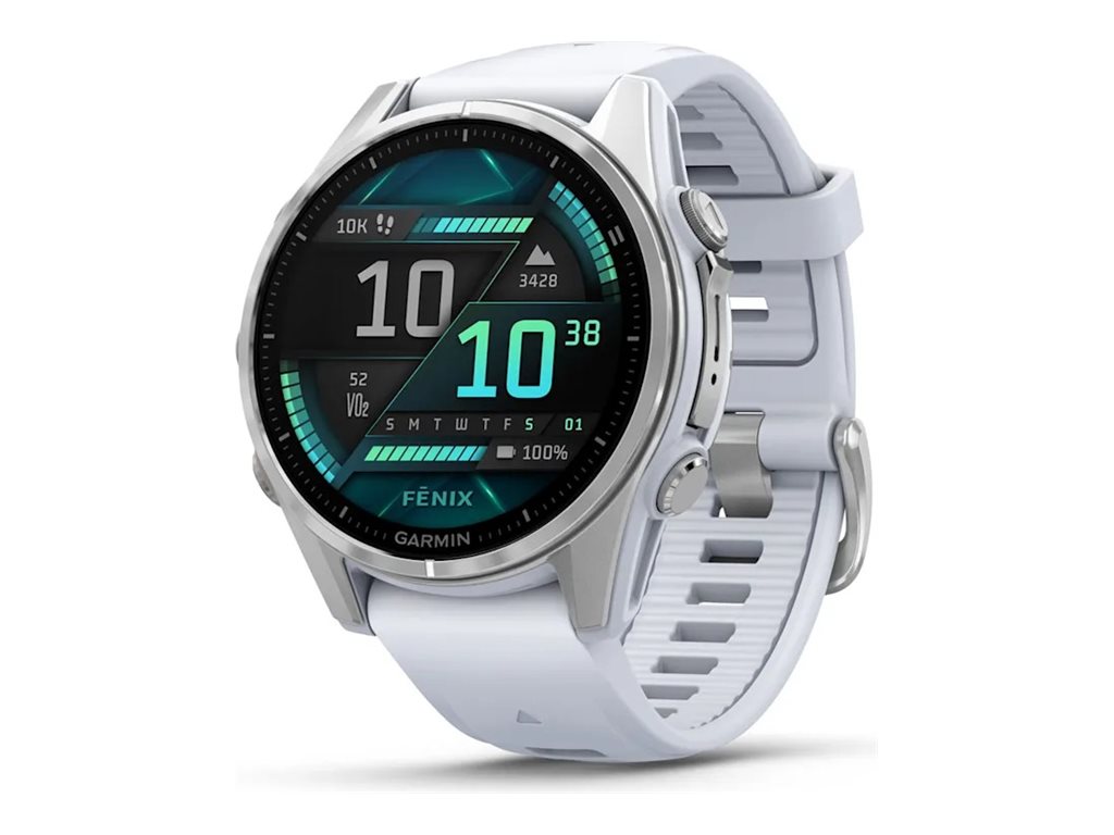 Garmin Fenix 8 - 43 mm - sølv - sportsur med bånd - silikone - hvidsten - håndledsstørrelse: 108-182 mm - display 1.4 - 32 GB - Bluetooth, Wi-Fi, ANT+ - 66 g