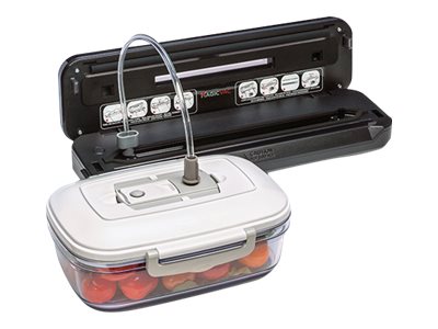 Magic Vac Compact, Sort, 750 mbar, Dåse, Kun forsegling, Vakuumforsegling, Metal, Plast, Knapper, 30 cm