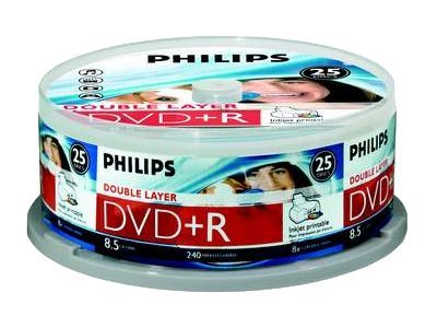 Philips DR8I8B25F - 25 x DVD+R DL - 8.5 GB (240min) 8x - printbar overflade for ink jet - spindle