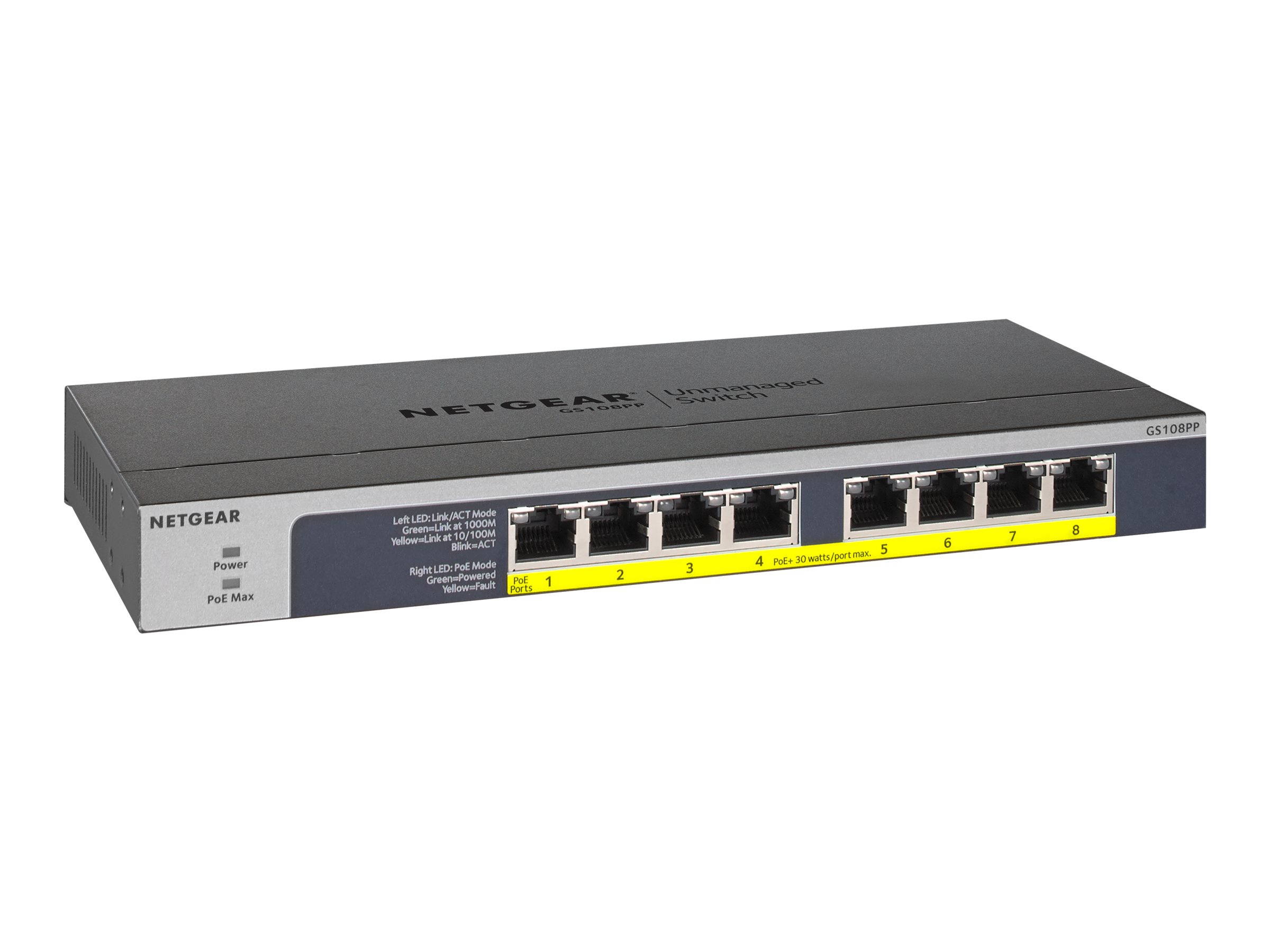 Netgear GS108PP 8-Port Gigabit Ethernet High-power PoE+ Unmanaged Switch with FlexPoE (123W)