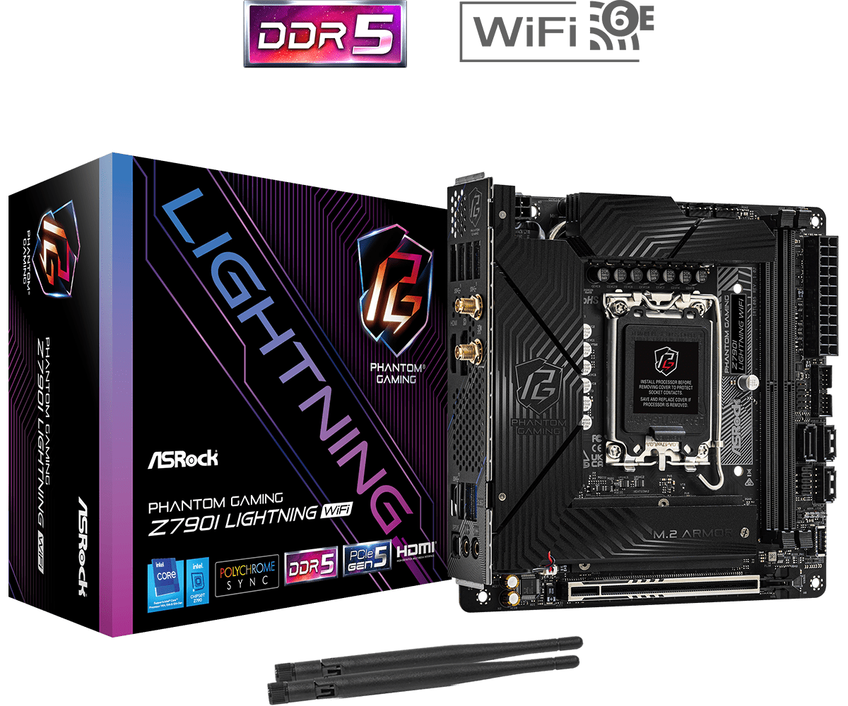 ASRock Phantom Gaming Z690I LIGHTNING WIFI Mini ITX LGA1700 sokkel Intel Z790 - Bundkort - GEEKD.dk