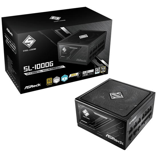 ASRock Steel Legend SL-1000G - Strømforsyning (intern) - ATX12V 3.1/ EPS12V - 80 PLUS Gold - Cybenetics Platinum - AC 100-240 V - 1000 Watt - stålsort