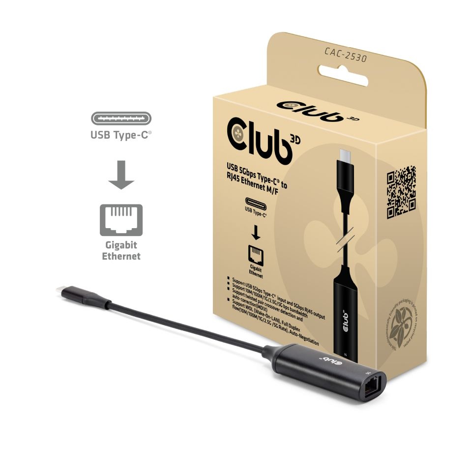 Club 3D CAC-2530 USB 5Gbps Type-C RJ45 Ethernet Adapter