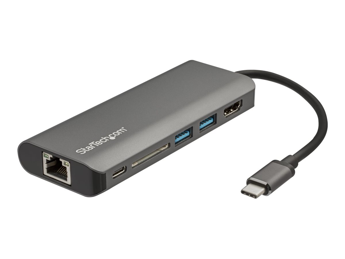 StarTech.com USB C Multiport Adapter - USB-C Travel Dock to 4K HDMI, 3x USB 3.0 Hub, SD/SDHC, GbE, 60W PD 3.0 Pass-Through - USB Type-C/Thunderbolt 3