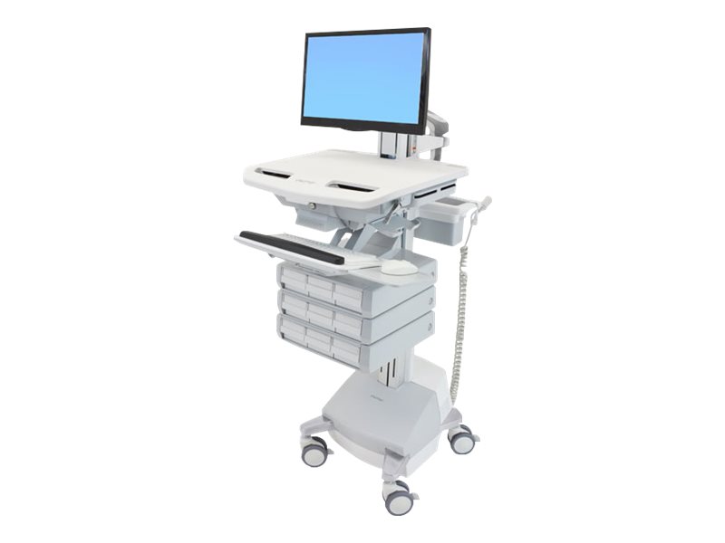 Ergotron StyleView - Vogn med hjul - åben arkitektur - for LCD-display/PC-udstyr - medicinsk - plastik, aluminium, zinkbelagt stål - grå, hvid, poleret aluminium - skærmstørrelse: op til 24 - output: AC 230 V - 66 Ah - Blysyre - TAA-kompatibel