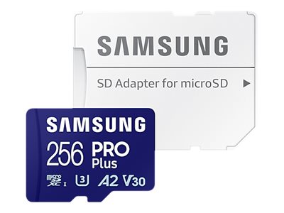 Samsung PRO Plus MB-MD256SA - Flashhukommelseskort (microSDXC til SD adapter inkluderet) - 256 GB - A2 / Video Class V30 / UHS-I U3 - microSDXC UHS-I - blå