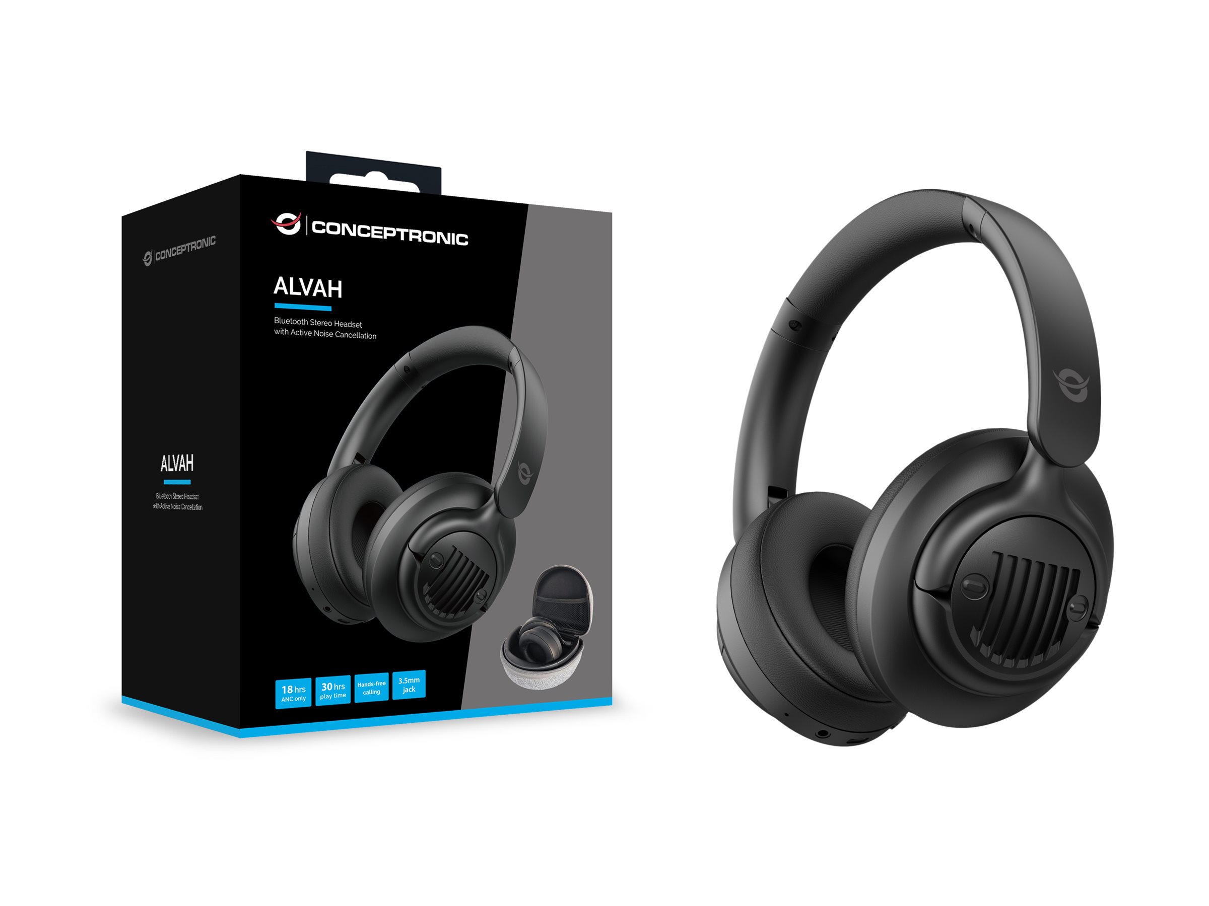 Bluetooth over‑ear headset med aktiv støjreduktion - sort