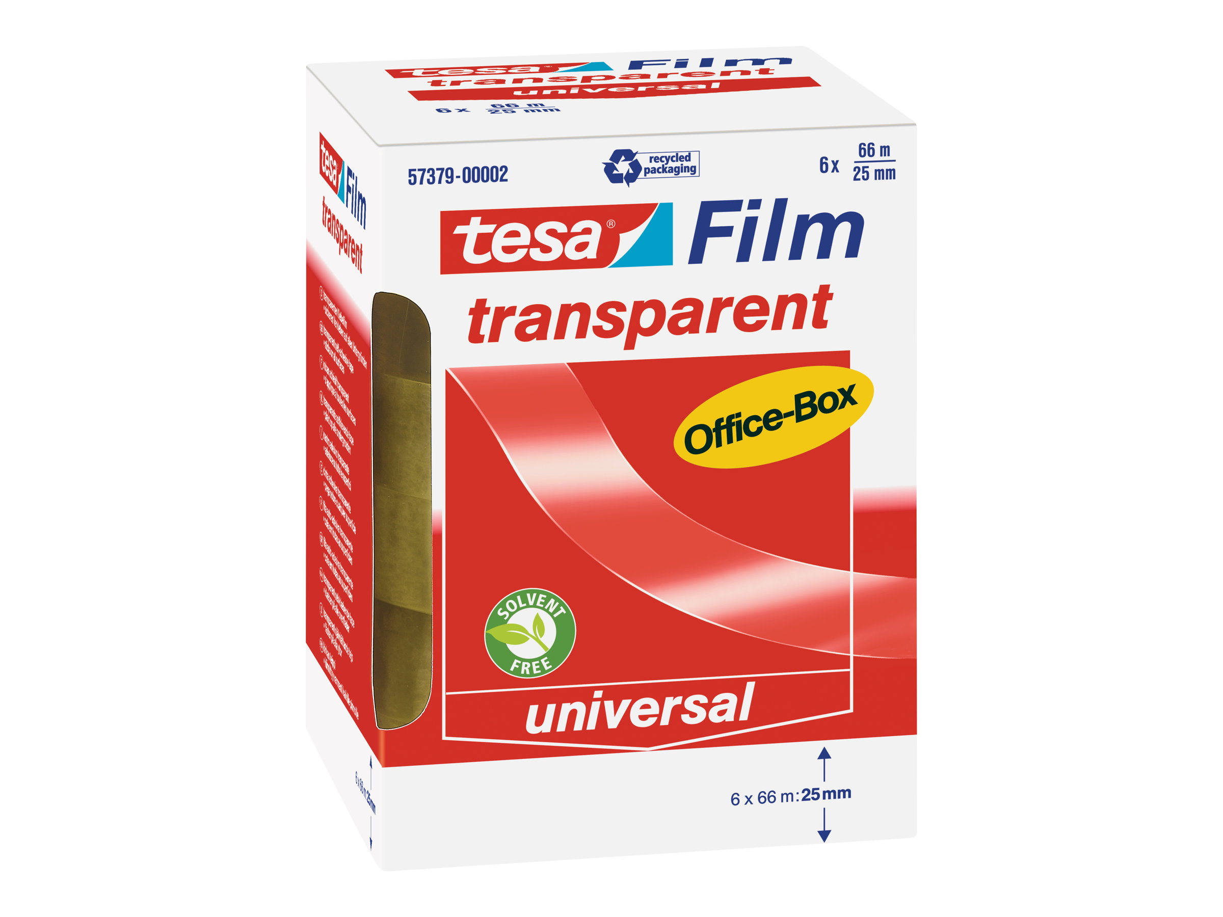 tesa film office tape - 25 mm x 66 m - transparent (pack of 6)