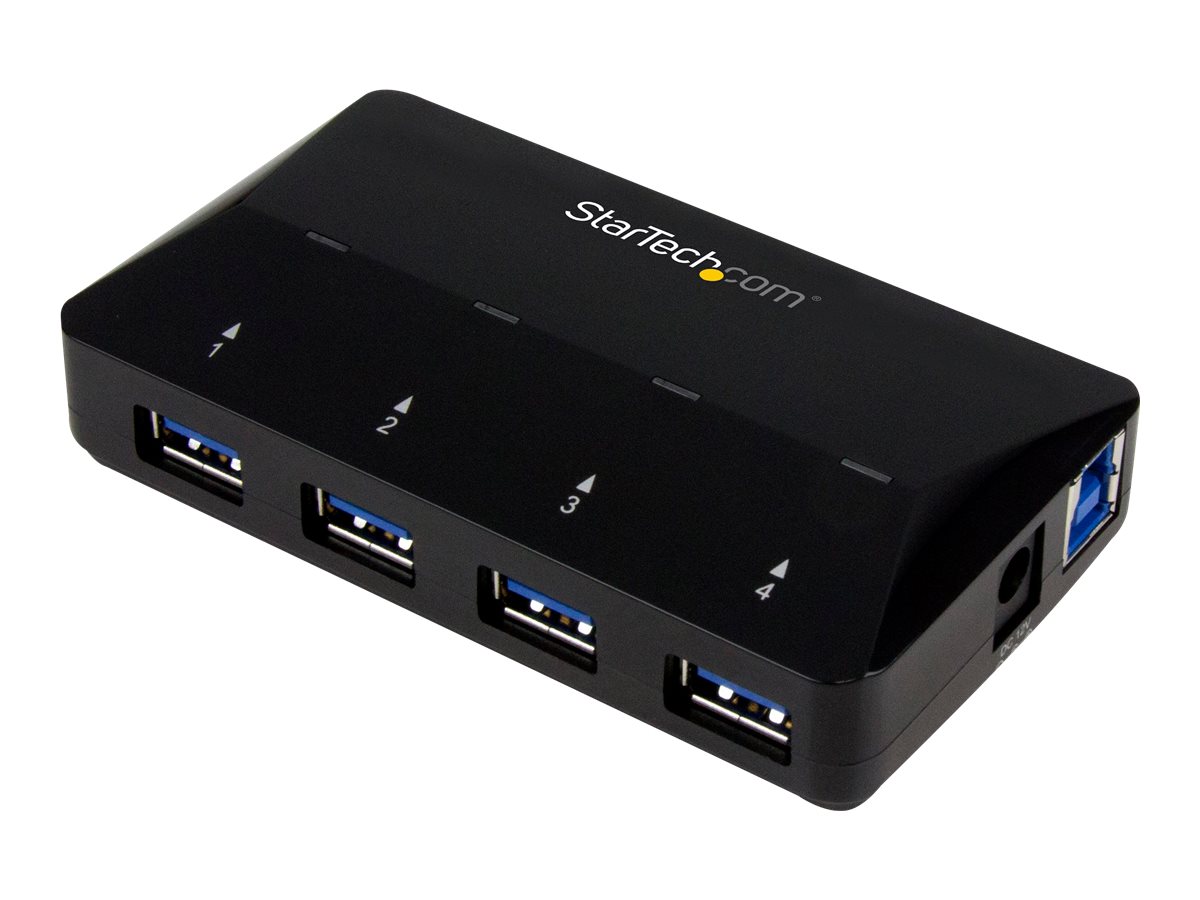 StarTech.com 4-Port USB 3.0 Hub plus Dedicated Charging Port - 1 x 2.4A Port - Desktop USB Hub and Fast-Charging Station (ST53004U1C) Sort
