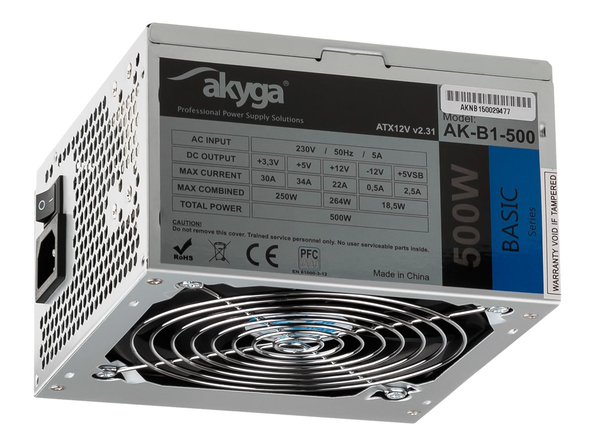Akyga Basic Series Strømforsyning - 500 Watt - 120 mm - ATX 2.31 - 80 Plus
