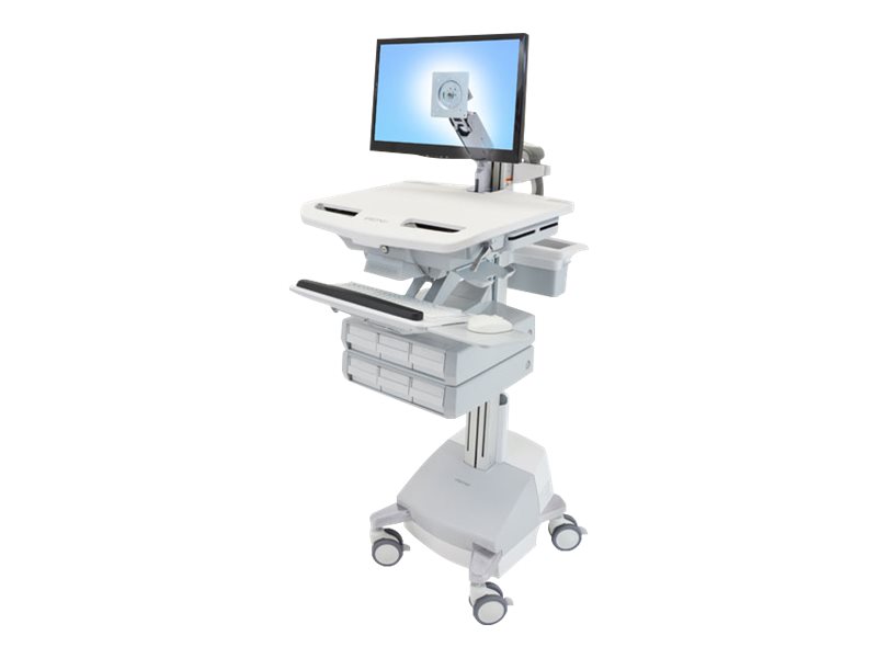 Ergotron StyleView - Vogn med hjul - åben arkitektur - for LCD-display/PC-udstyr - medicinsk - aluminium, zinkbelagt stål, højkvalitetsplastik - grå, hvid, poleret aluminium - skærmstørrelse: op til 24 - output: AC 230 V - 66 Ah - Blysyre - TAA-kompatibel
