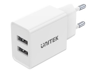 USB vægoplader - Unitek P1113A-EU, 2x USB-A, 12 W, hvid