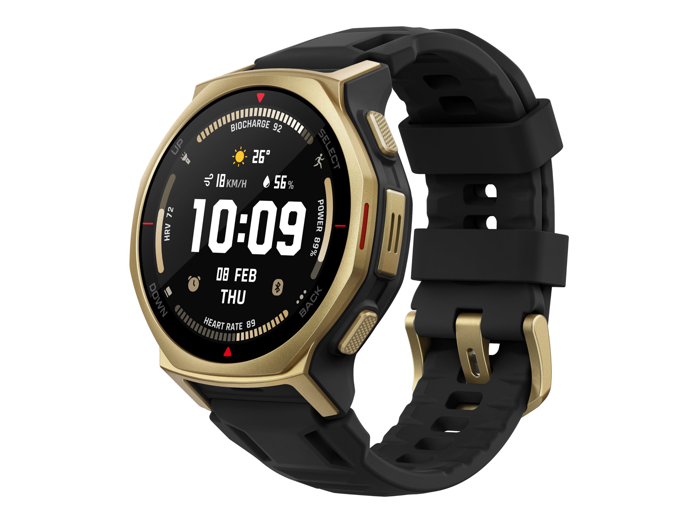 Amazfit T-Rex 3 Pro - 44 mm - Ja smart ur med rem - silikone - håndledsstørrelse: 140-205 mm - display 1.32 - Bluetooth, Wi-Fi, NFC - 46.8 g - sort guld