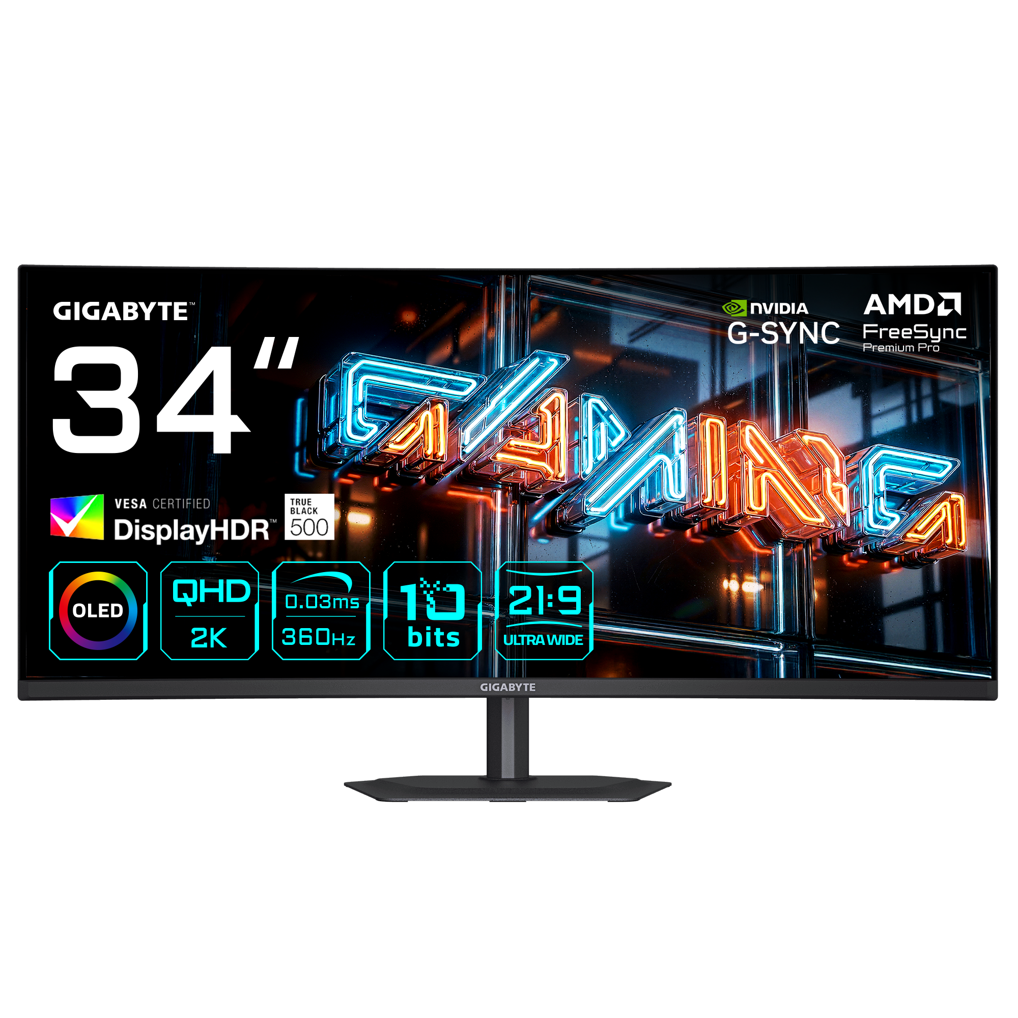 GIGABYTE MO34WQC36 computerskærm 86,4 cm (34") 3440 x 1440 pixel Wide Quad HD QD-OLED Sort billede