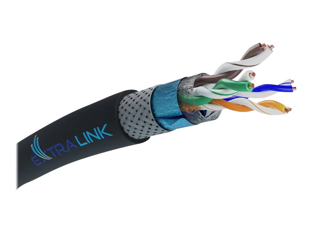 Extralink V2 CAT 5e Kabel med afskærmning med folie og kobberfletning (SFTP 305m Bulkkabel Sort